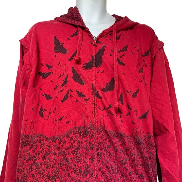 Parts Surplus Red Zip Hoodie XL Crows Crosses Graphic Goth Grunge Y2K - Picture 5 of 7